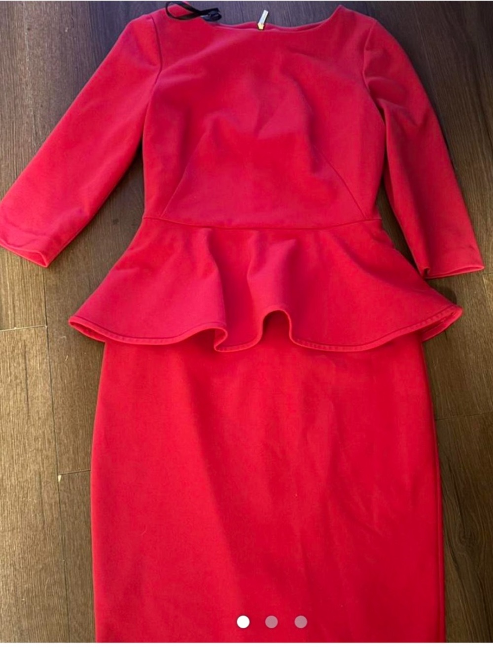 Calvin Klein Red Peplum Dress with Gold Zip